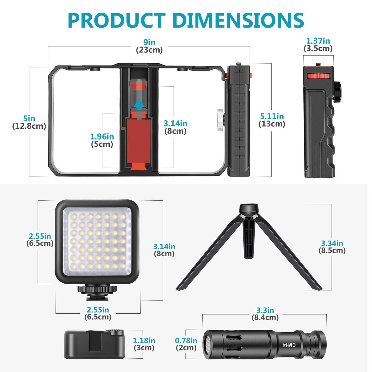 Smartphone Camera Video Micphone Rig Kit, Phone Video Stabilizer Grip With Video Microphone, Mini LED Video Light, Mini Tabletop Support Stand For Vlogging, Tutorials, YouTube Videos