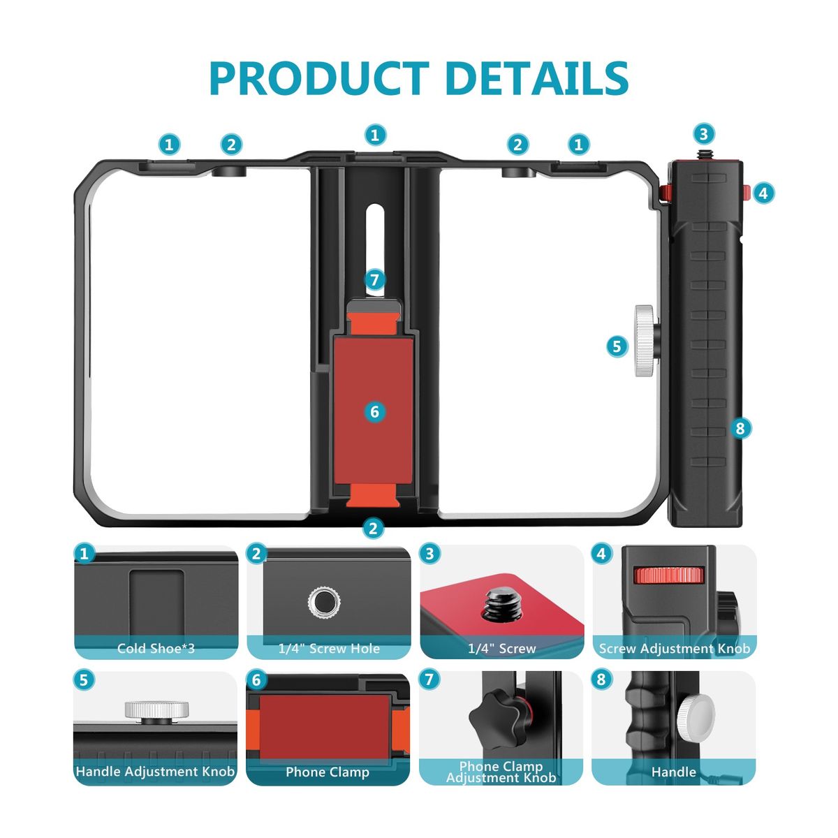 Smartphone Camera Video Micphone Rig Kit, Phone Video Stabilizer Grip With Video Microphone, Mini LED Video Light, Mini Tabletop Support Stand For Vlogging, Tutorials, YouTube Videos