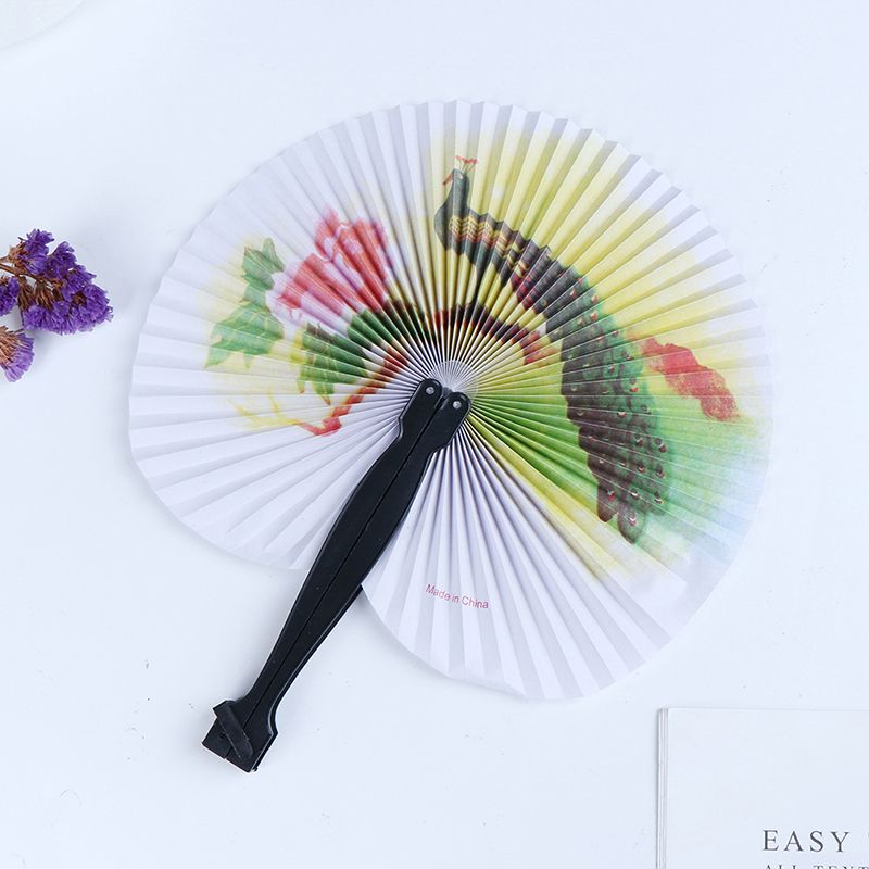 Female Handheld Folding Party Decor 12.5cm Printed Paper Decorative Fan Chinese Pocket Round Chic Fan Circle Gift Hand Fan