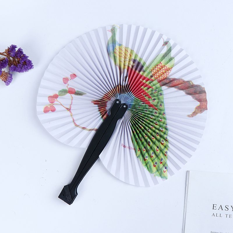 Female Handheld Folding Party Decor 12.5cm Printed Paper Decorative Fan Chinese Pocket Round Chic Fan Circle Gift Hand Fan