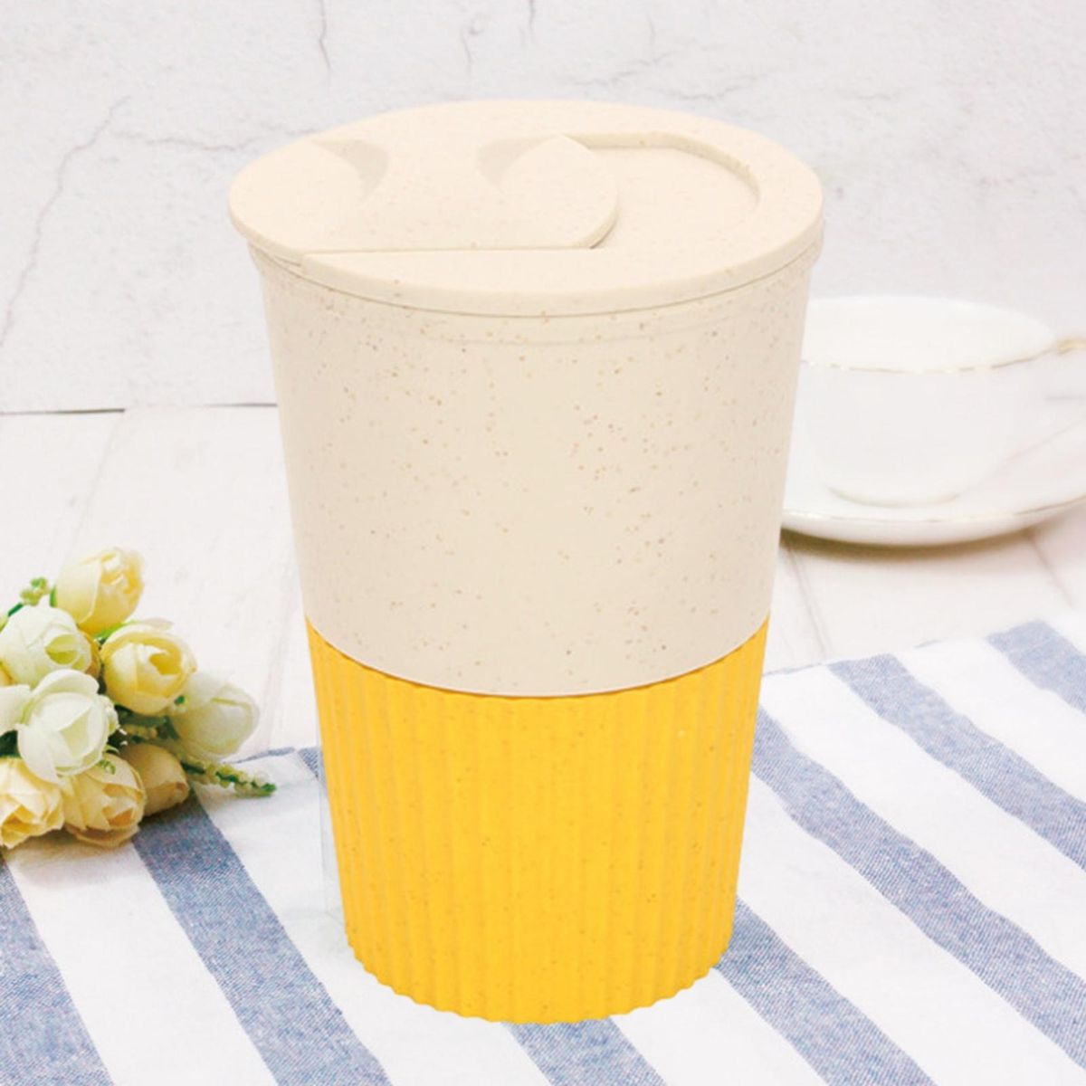 Anti-skid Coffee Cup Thick Leakproof 380ml Travel Mug with for Outdoor Yellow