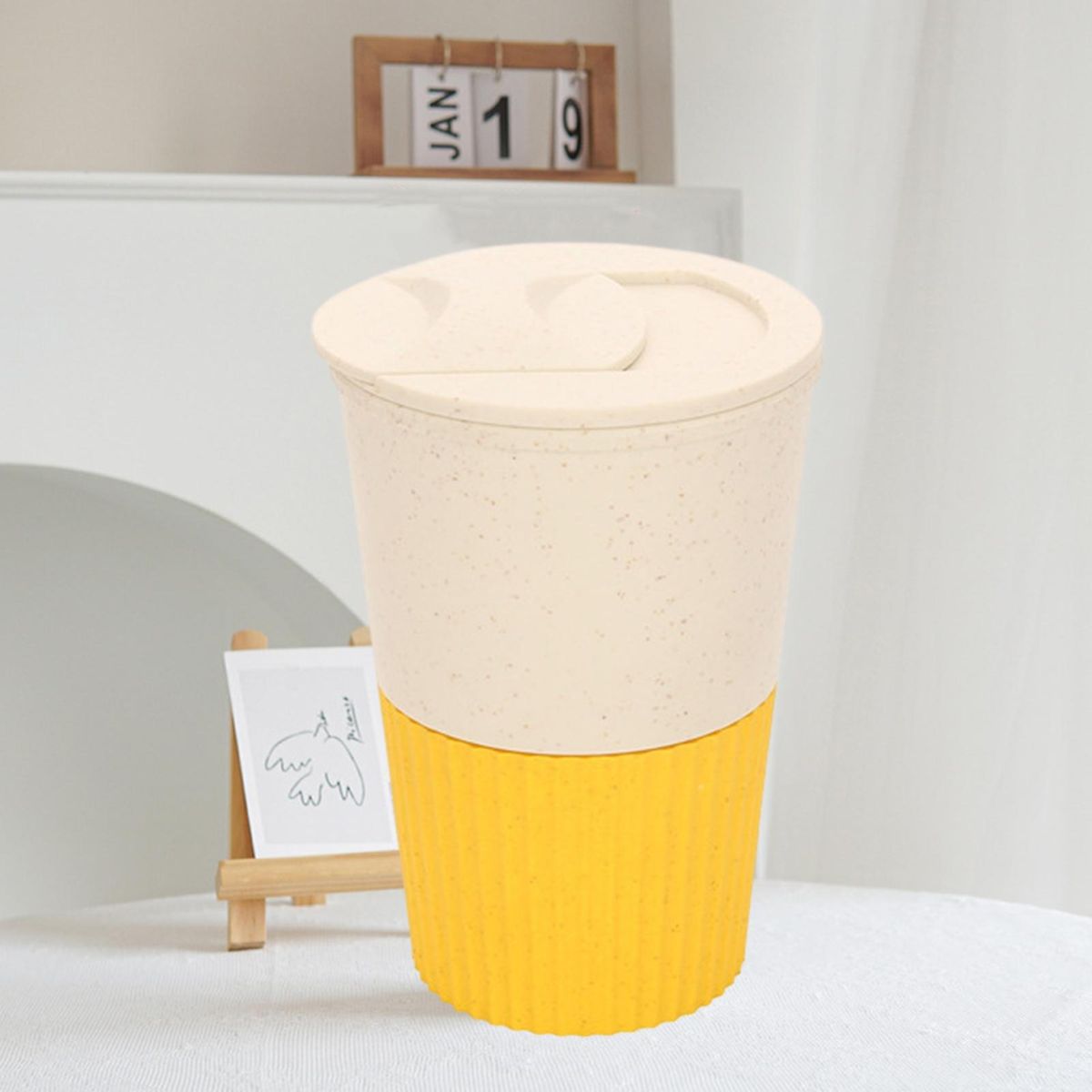 Anti-skid Coffee Cup Thick Leakproof 380ml Travel Mug with for Outdoor Yellow