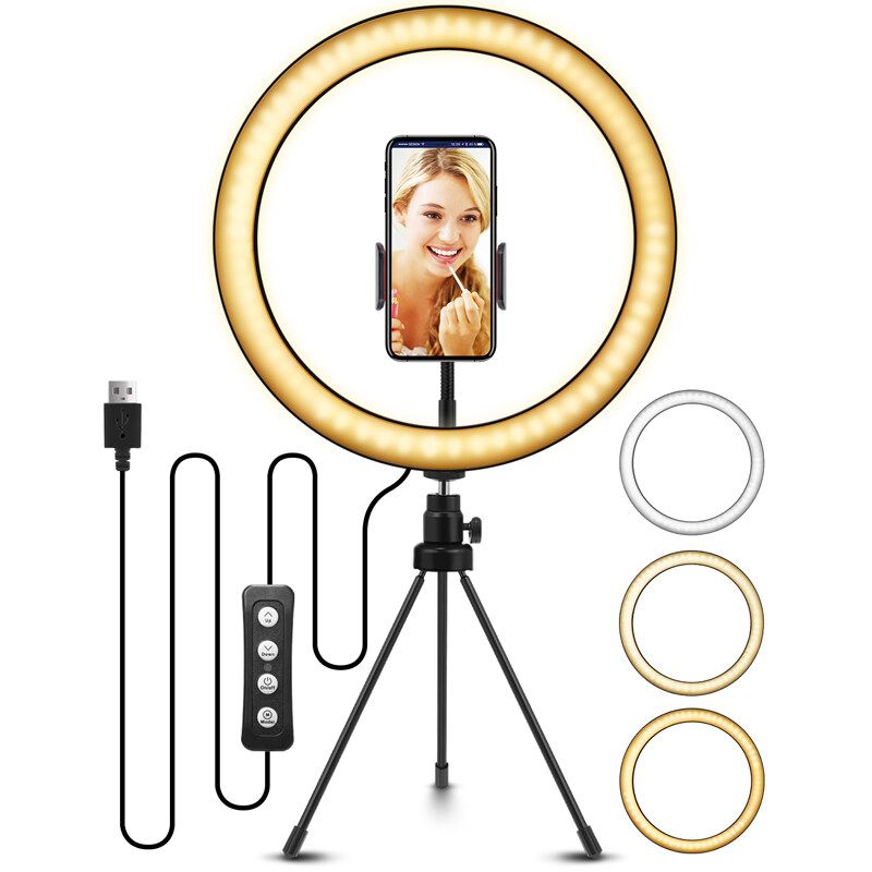 10inch LED Ring Light Tripod Stand 360° Rotatable Selfie Makeup Phone Holder Photo Bluetooth Ring Light Selfie Makeup Live