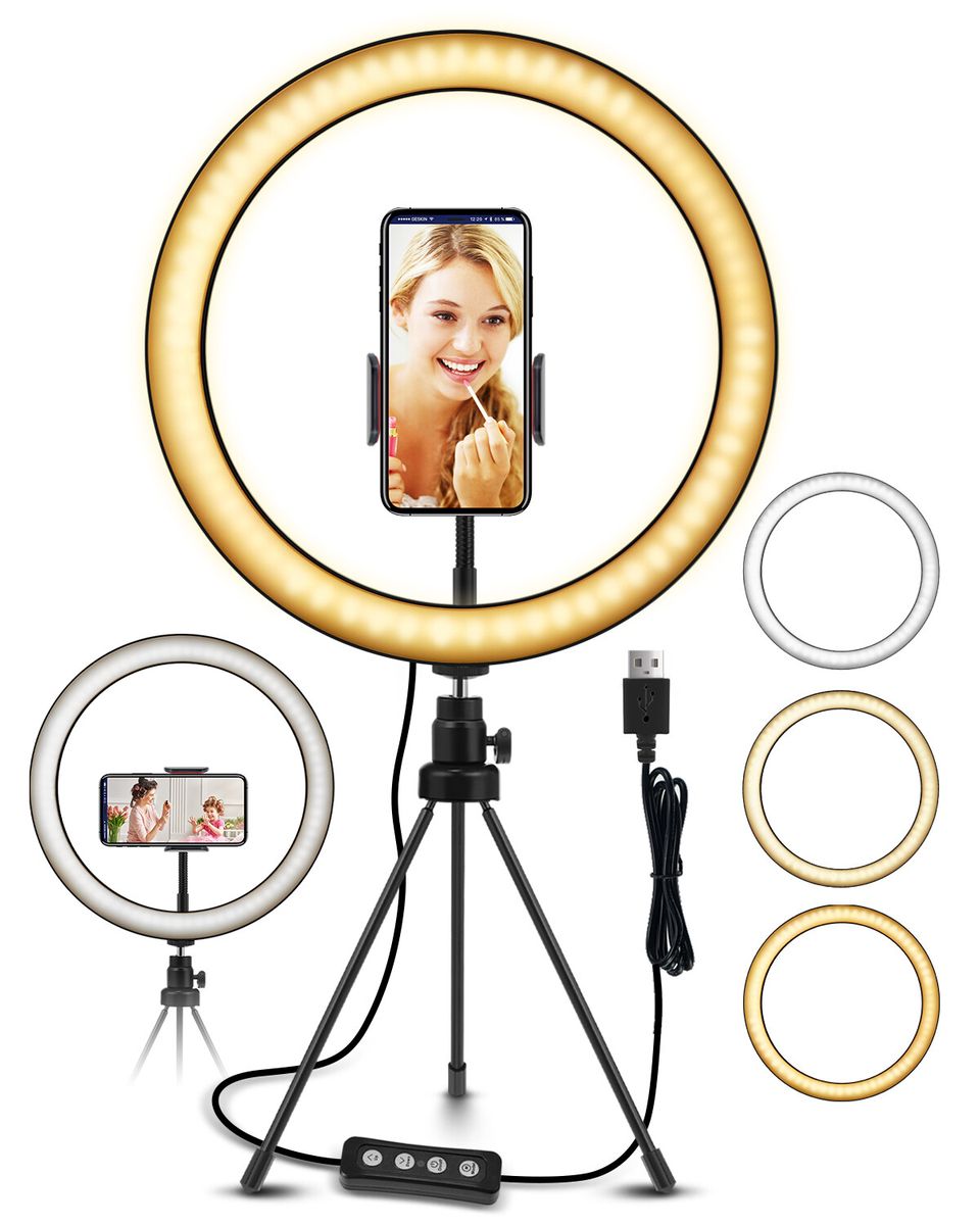 10inch LED Ring Light Tripod Stand 360° Rotatable Selfie Makeup Phone Holder Photo Bluetooth Ring Light Selfie Makeup Live