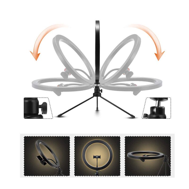 10inch LED Ring Light Tripod Stand 360° Rotatable Selfie Makeup Phone Holder Photo Bluetooth Ring Light Selfie Makeup Live