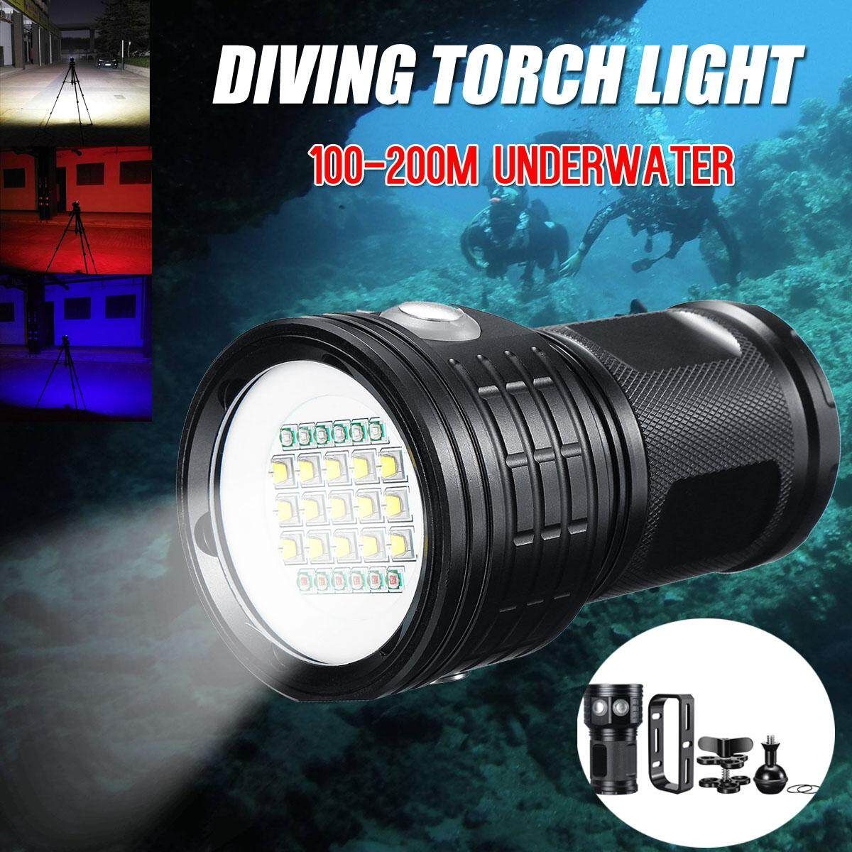 15 XML2+6 Red+6 Blue LED Diving Light Underwater Video Flashlight Torch