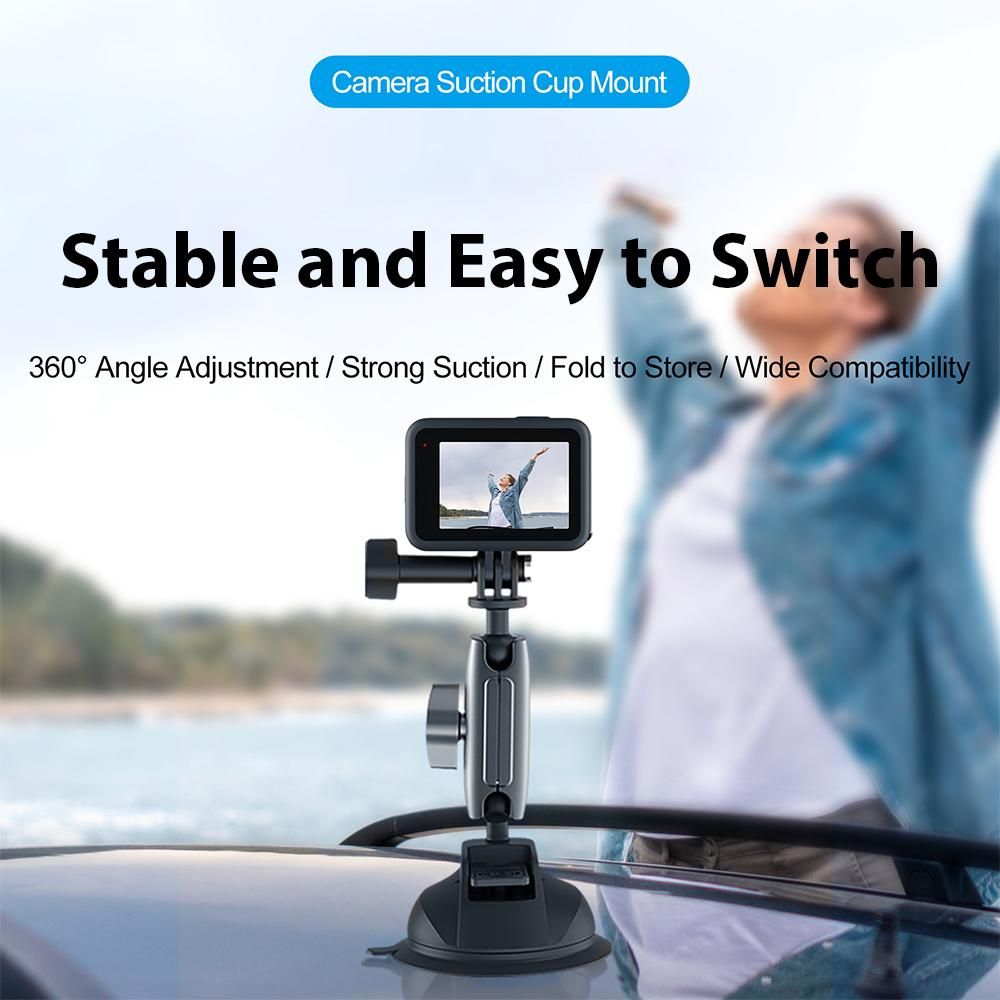 TELESIN TE-SUC-010 Aluminum Alloy Suction Cup Mount with Double Ball Head 1/4 Inch Screw Replacement for GoPro 11 10 9 Action Camera ILDC Smartphone
