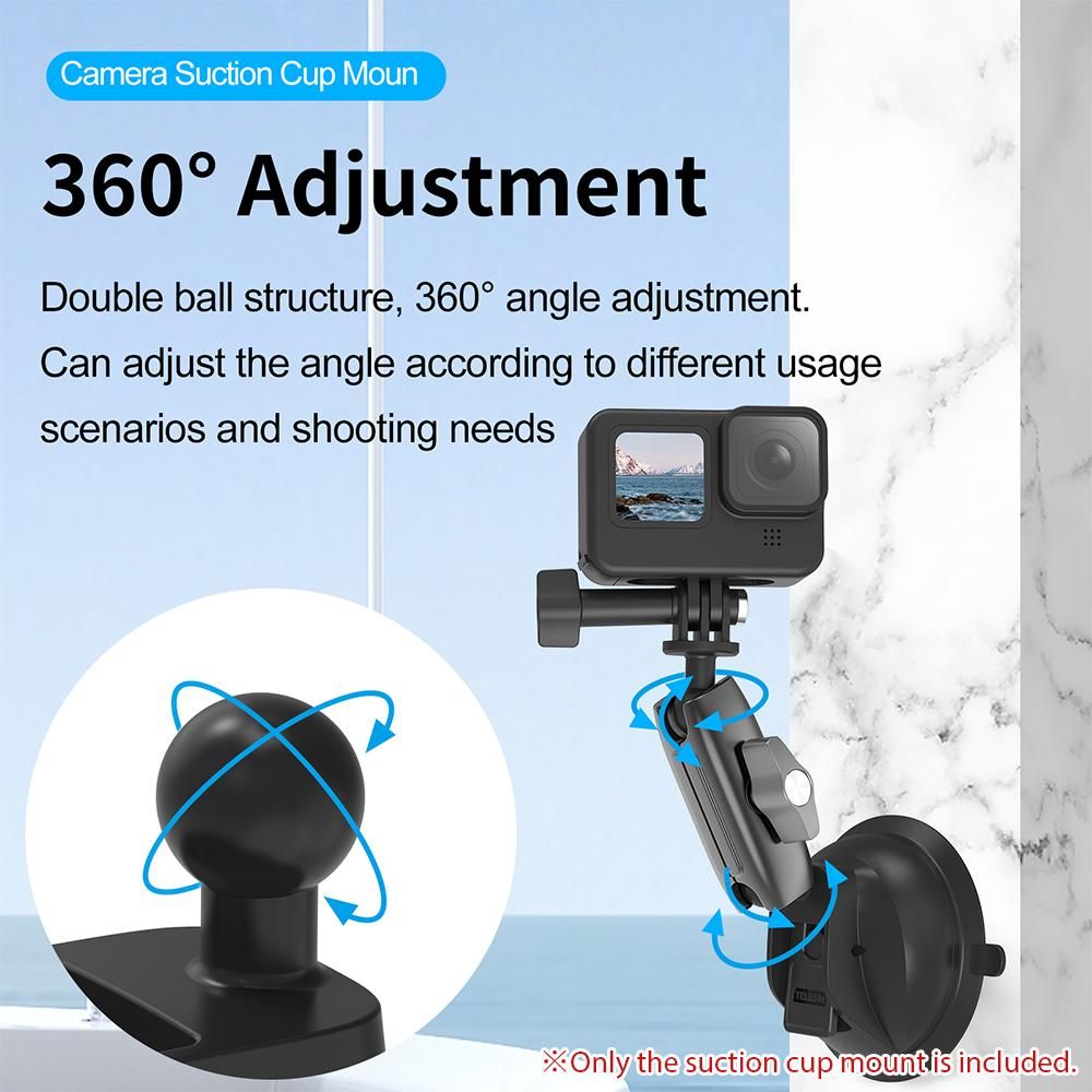 TELESIN TE-SUC-010 Aluminum Alloy Suction Cup Mount with Double Ball Head 1/4 Inch Screw Replacement for GoPro 11 10 9 Action Camera ILDC Smartphone