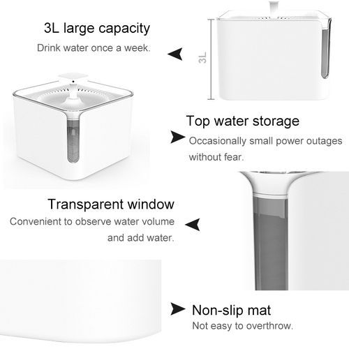 3L Large Capacity Pet USB Automatic Drinking Fountain  White