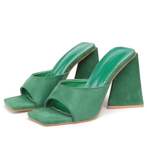 Ladies Block Heel Slippers - Green