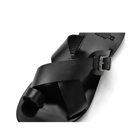 Black Leather Male Buckled Slippers