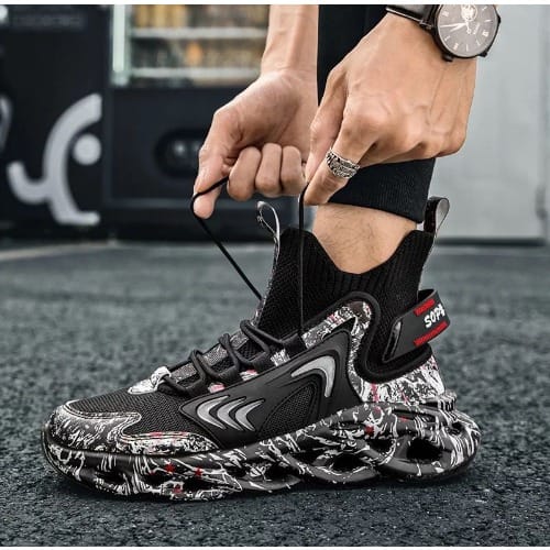 Men Laced-up Sneakers - Black