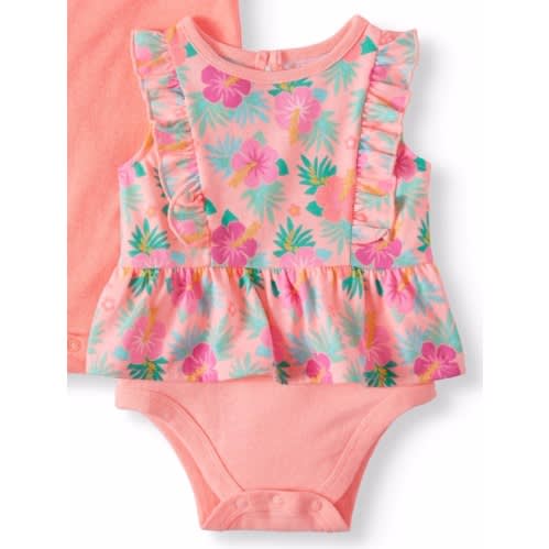 Baby Girl Peplum Flutter Bodysuit - Orange