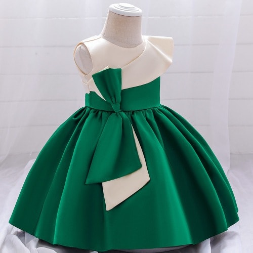 Girl Sideway Bow Gown - Green