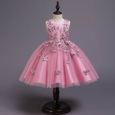 Girl's Butterfly Designed Ball Gown - Pink