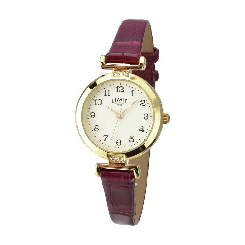 Wine Crocodile Effect Strap Watch