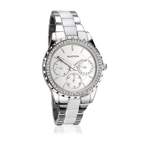 Ladies Two Tone Chronograph Watch - Silver