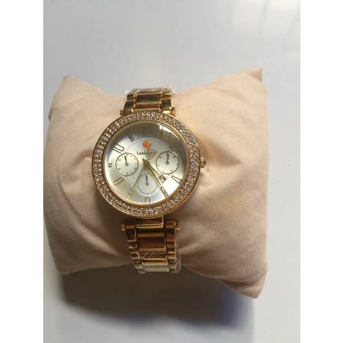 Iced Round Bracelet Strap Women's Wrist Watch - Gold