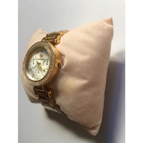 Iced Round Bracelet Strap Women's Wrist Watch - Gold