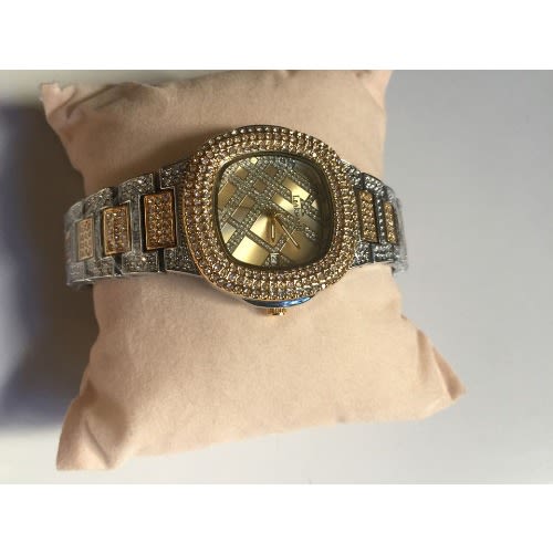 Women's Iced Luxury Bracelet Strap Watch - Gold
