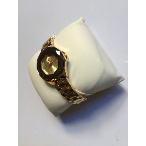 Polished Steel Ladies Wrist Watch- Gold