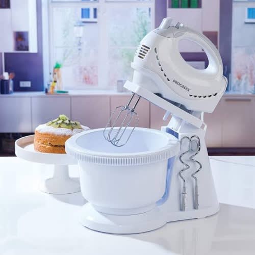 Double Package Progress 250W White Twin Hand & Stand Mixer With Food Slicer