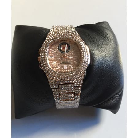 Women's Iced Stones Bracelet Strap Wrist Watch- Gold