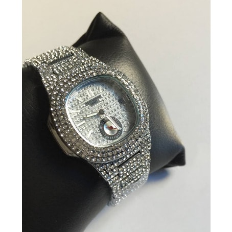 Women's Iced Stone Bracelet Strap - Silver