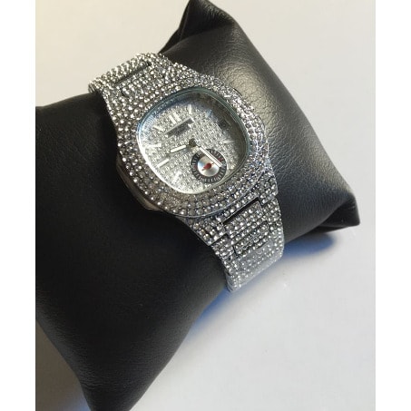 Women's Iced Stone Bracelet Strap - Silver