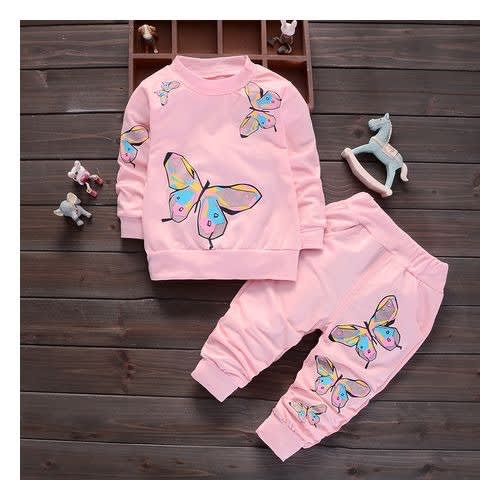 Girl Clothing Set Butterfly Tracksuit - Pink