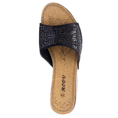 Evelyn Satin Wege With Wood Sole Detail - Black