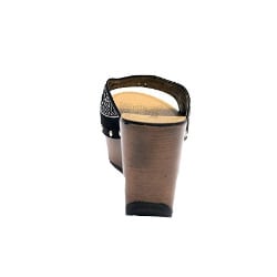 Evelyn Satin Wege With Wood Sole Detail - Black