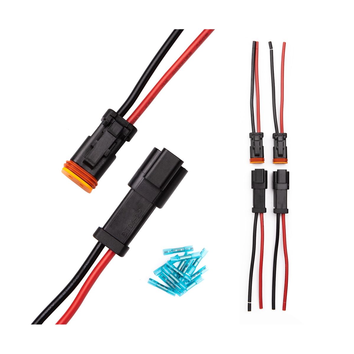 6 Pair DT 2 Pin Pigtail Kit Male Female Connector Adapter Socket Wiring Harness for LED Work Light Bar Accessories
