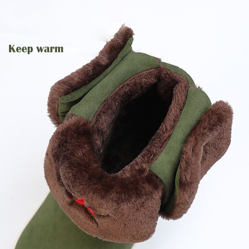 Winter Boots Men Fur Suede Flat Slip On Ankle Snow Boots Women's Indoor Oudoor Casual Shoes Keep Warm Slippers Mens Plus Size 45-Army Green