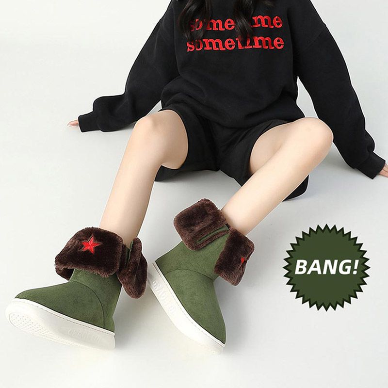 Winter Boots Men Fur Suede Flat Slip On Ankle Snow Boots Women's Indoor Oudoor Casual Shoes Keep Warm Slippers Mens Plus Size 45-Army Green