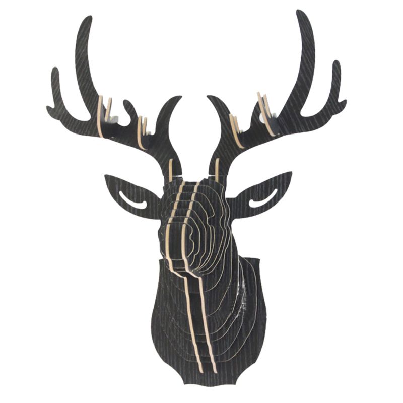 3D Wooden Animal Deer Head Art Model Home Office Wall