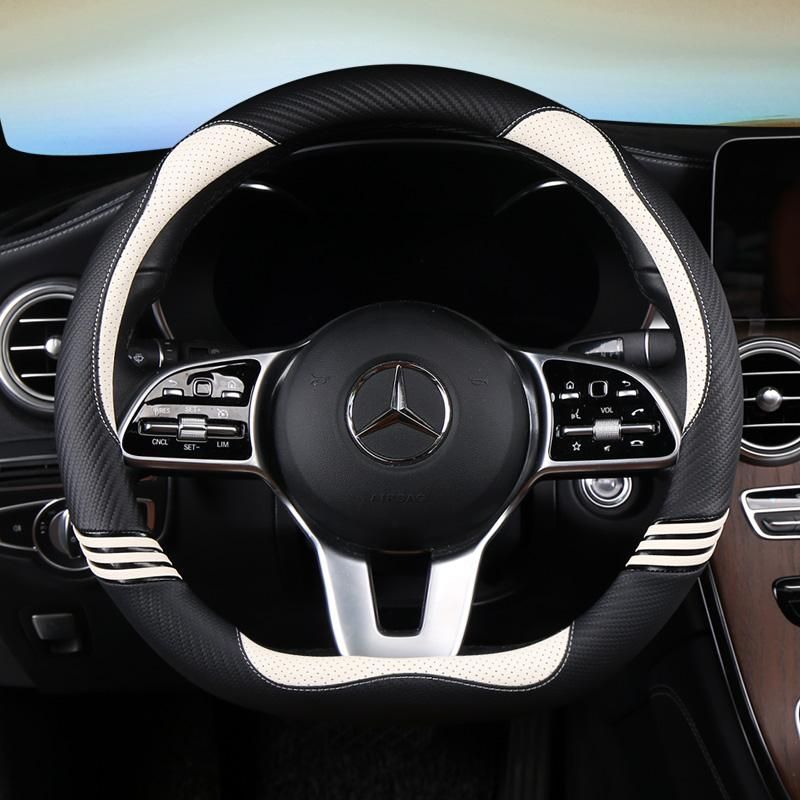 Carbon Fibre Leather Car Steering Wheel Cover For Mercedes Ben AMG 38cm Models A C CLA E GLA GLC GLE S B CLS Class Accessories