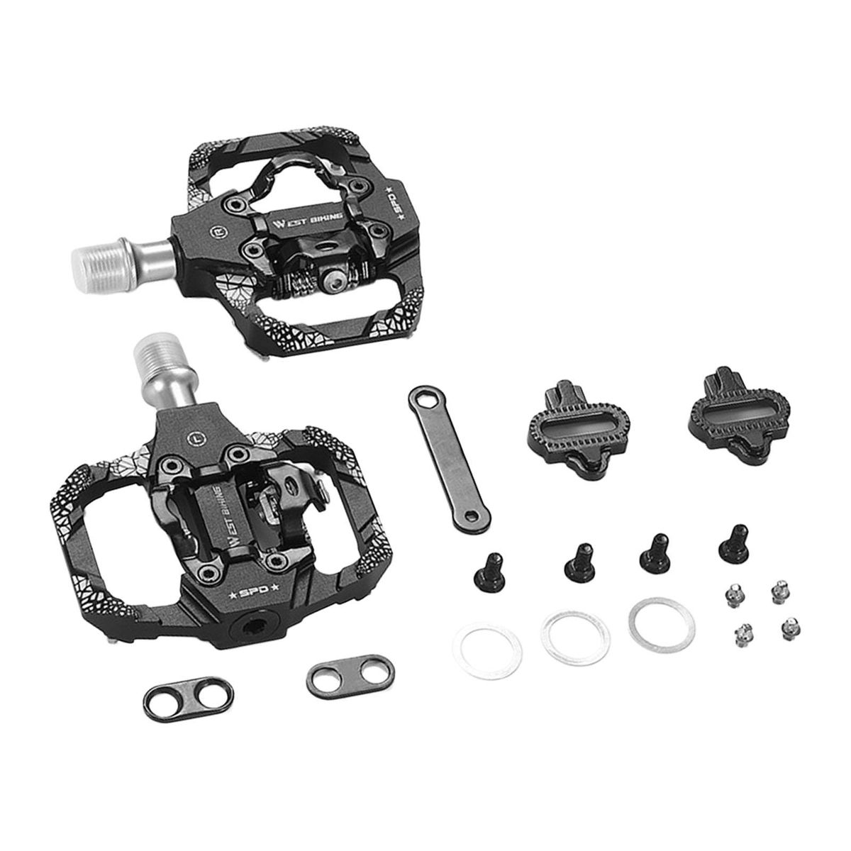 MTB Bike Pedals Dual Function Flat 3 Sealed Bearings Aluminum Black
