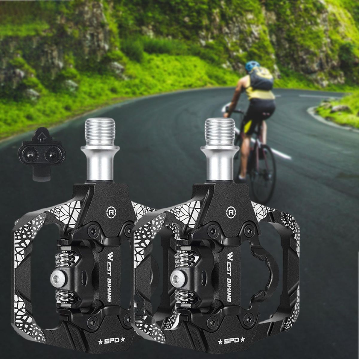 MTB Bike Pedals Dual Function Flat 3 Sealed Bearings Aluminum Black