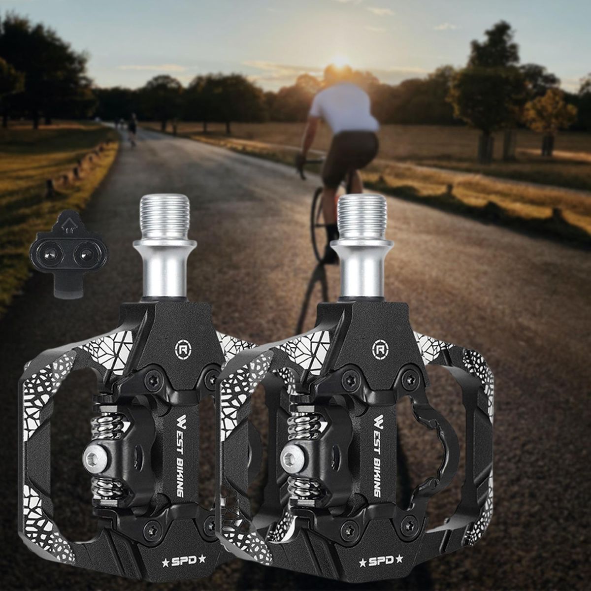 MTB Bike Pedals Dual Function Flat 3 Sealed Bearings Aluminum Black