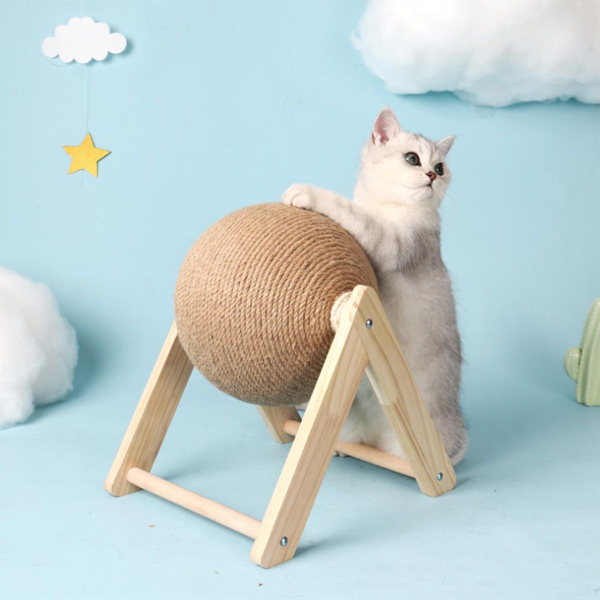 Cat Scratching Board Cat Toys Wooden Cat Scratching Balls Grind Claw Scratching Board Hand Wrapped Sisal Rope Ball Cat Climbing Frame Durable Cat Scratching Post Pet Supplies