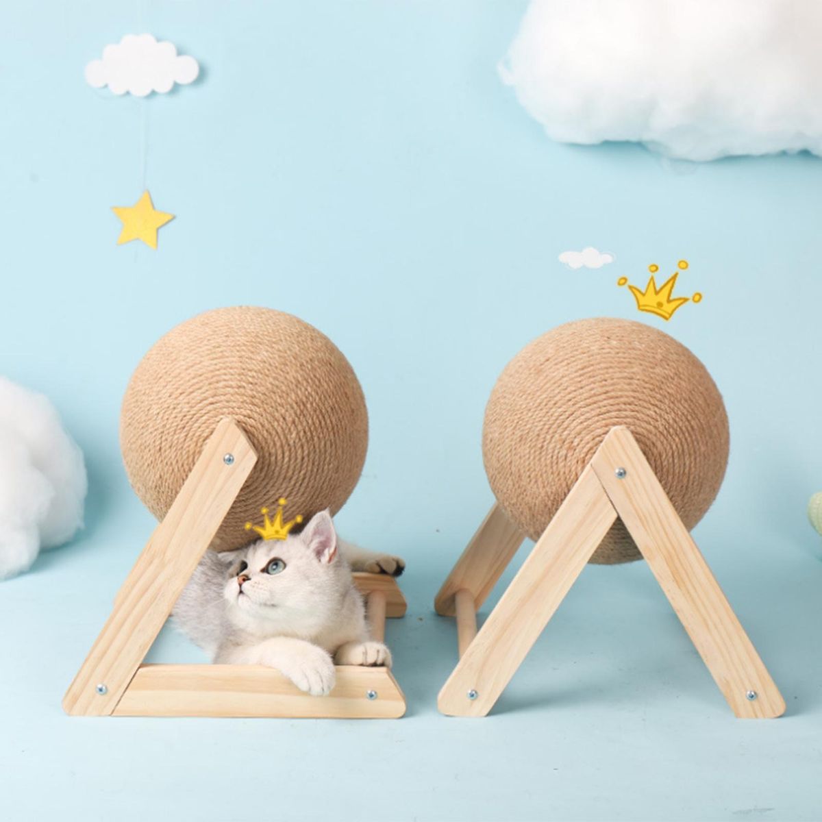 Cat Scratching Board Cat Toys Wooden Cat Scratching Balls Grind Claw Scratching Board Hand Wrapped Sisal Rope Ball Cat Climbing Frame Durable Cat Scratching Post Pet Supplies