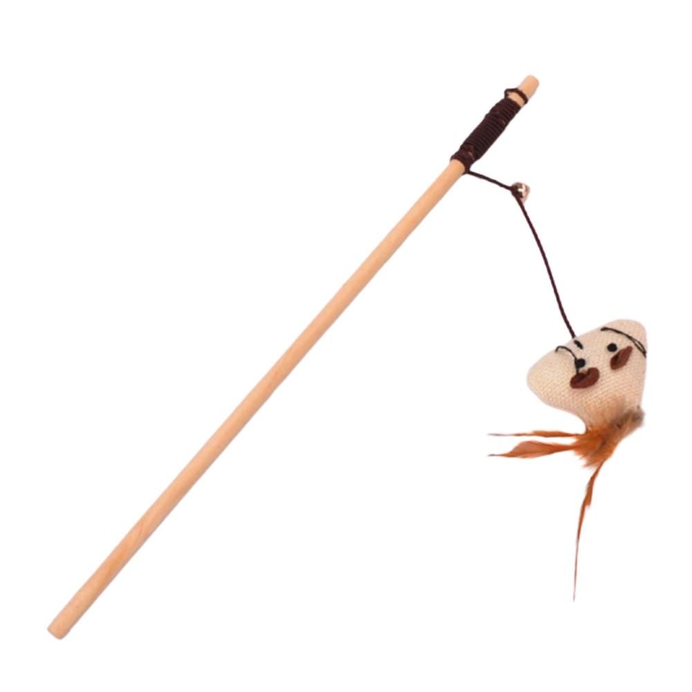 Pet Kitten Cat Teaser Wood Stick Rod Wand Rat Pumpkin Fish-