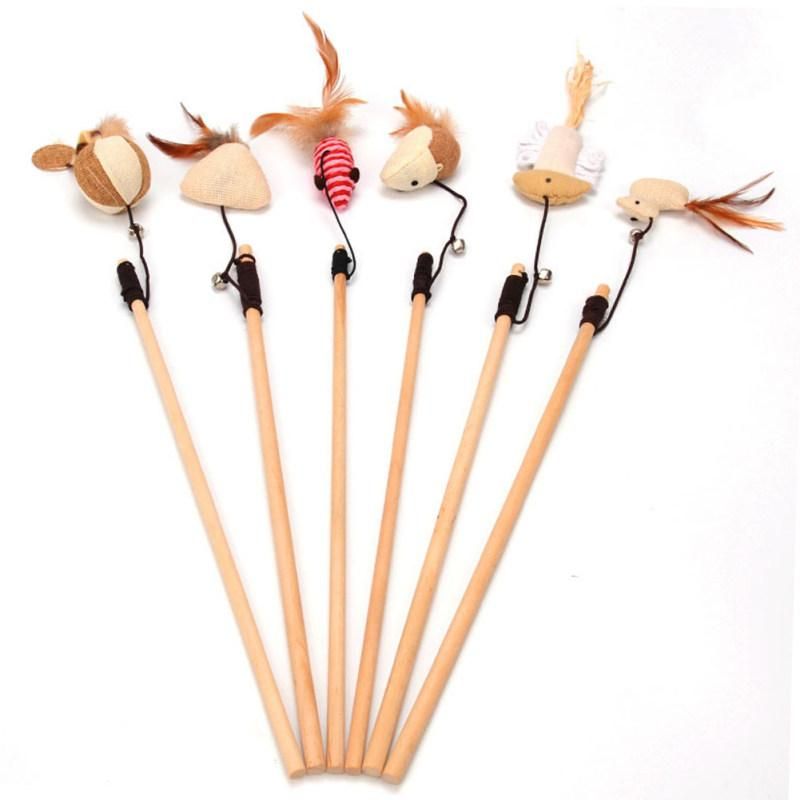 Pet Kitten Cat Teaser Wood Stick Rod Wand Rat Pumpkin Fish-