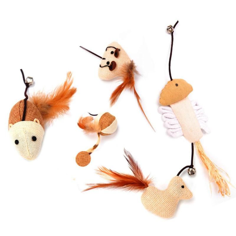 Pet Kitten Cat Teaser Wood Stick Rod Wand Rat Pumpkin Fish-