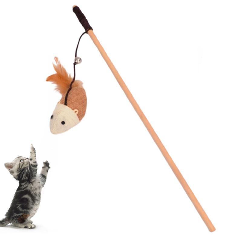 Pet Kitten Cat Teaser Wood Stick Rod Wand Rat Pumpkin Fish-