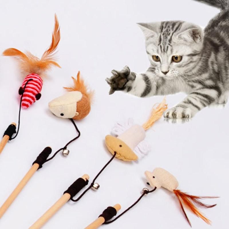 Pet Kitten Cat Teaser Wood Stick Rod Wand Rat Pumpkin Fish-