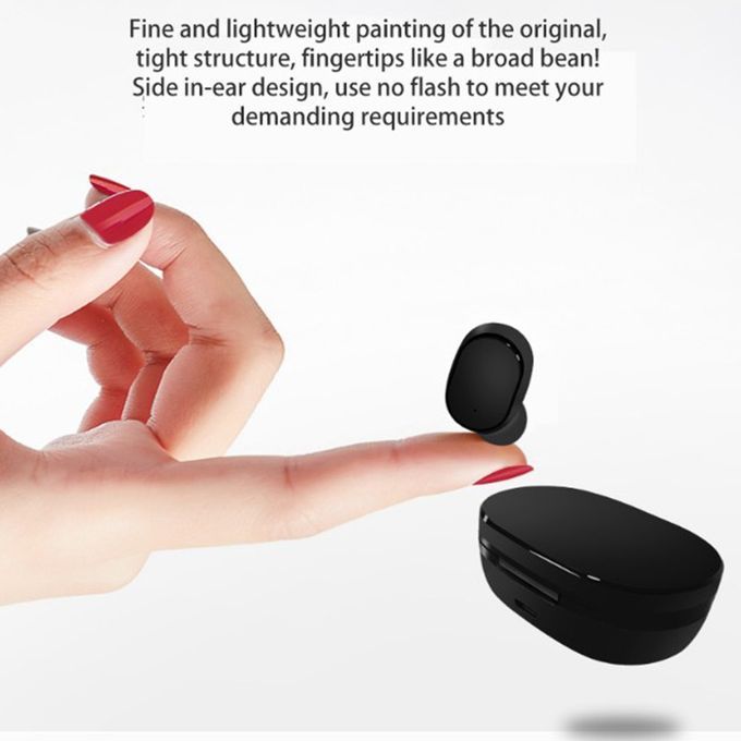 A6L Wireless Stereo Headset Invisible With  Harging Bin Sports Headphones-black