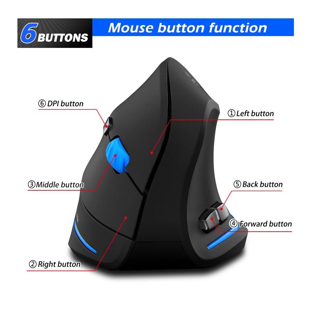 Zelotes F-35A Vertical Wireless Gaming Mouse Adjustable 2400DPI Optical 2.4G Mice