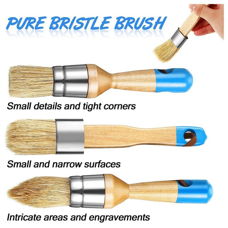 HOT-5Pcs Chalk Paint & Wax Brush Natural Bristle Brush Set